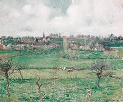 Vues avec clocher de Bazincourt par C Pissarro