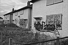 Preston Road Street Art of empty houses in Monochrome