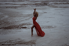 The Dry Lake And The Dancer With Red Dress