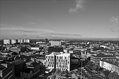 Over the rooftops in monochrome of Kingston upon Hull from the K2 building