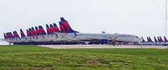 Delta aircraft parked at KCI, 15 April 2020