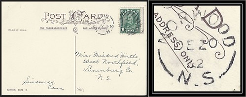 Nova Scotia / N.S. Postal History - 20 December 1932 - NORWOOD (Yarmouth County), N.S. (split ring / broken circle cancel / postmark) to West Northfield, Lunenburg County, Nova Scotia