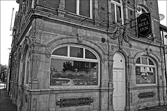 The Rose Hotel and Bull Hotel in monochrome