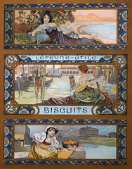 Décors d'Alfons Mucha pour des boites de biscuits LU (Musée d'histoire de Nantes)