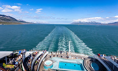 P&O Cruise Ship 'Oriana' at Iceland.  Cruising down the Eyjafordur Fjord to Akureyri, Iceland.