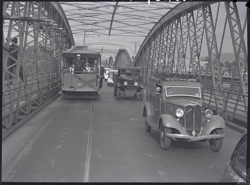Traffic on Victoria Bridge. Tram, cars and truck-Used in V5628-Main Roads Preserve Its Heritage