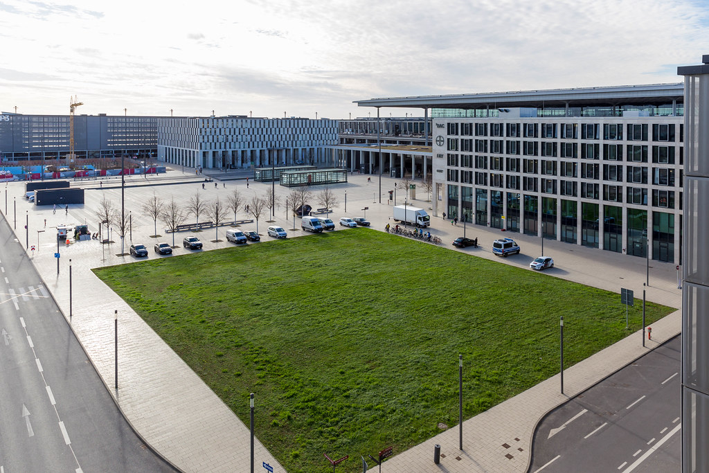 Willy-Brandt-Platz and the office building ²BAC, Berlin-Brandenburg Airport Center at BER