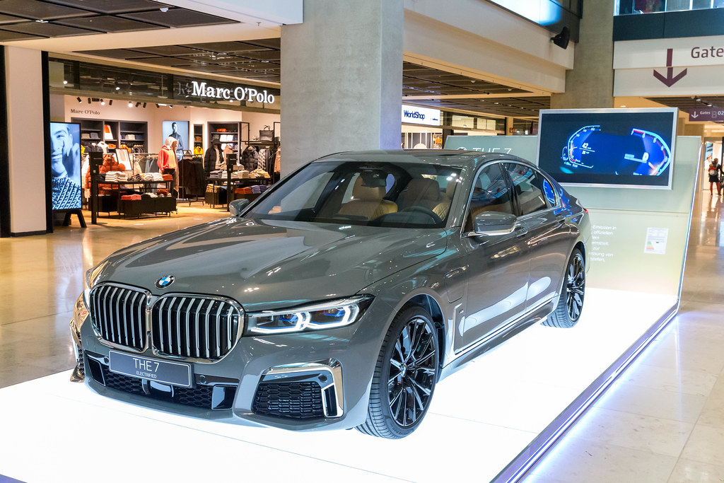 THE 7 Electrified: the BMW 745e plug-in hybrid limousine on display at Terminal 1 of BER airport
