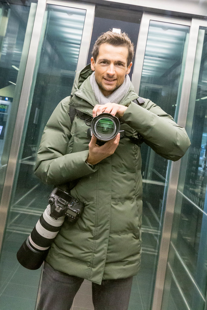 Memories of the first visit at the new Berlin airport. Self-portrait of the photographer in the elevator
