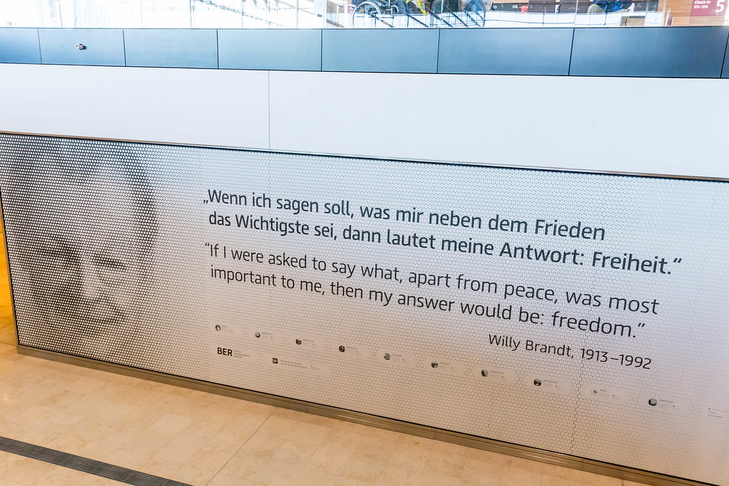 A quote by former German Chancellor Willy Brandt on the subject of peace and freedom at BER airport