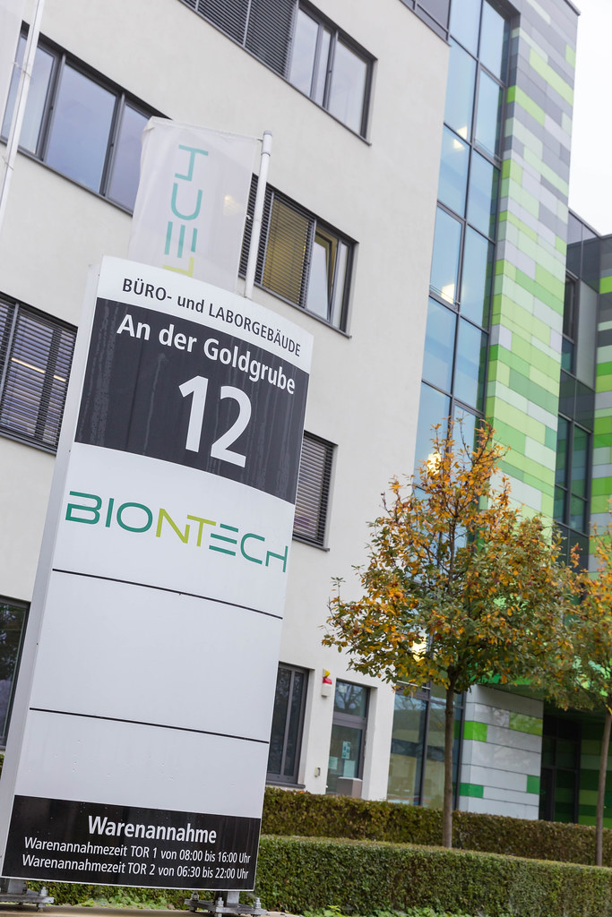 BioNTech Corporate Headquarter Address Signboard with Office and Laboratory Buildings in the Background