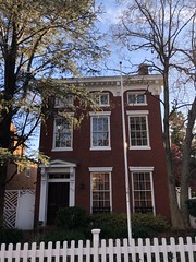 Brick house with picket fence and distinctive cornice, O Street NW, Georgetown, Washington, D.C.