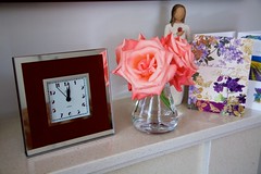 Clock & Rose on Mantlepiece