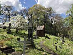 Path to Linthicum-Dent mausoleum, spring at Oak Hill Cemetery, Georgetown, Washington, D.C.