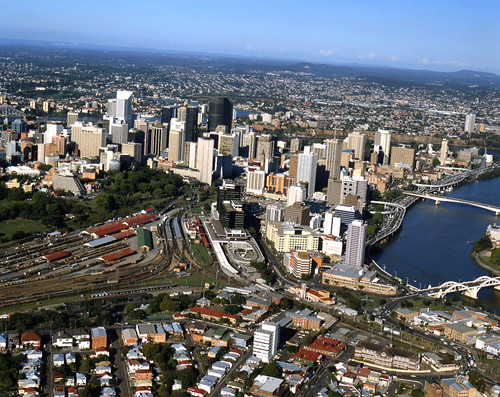 Aerial shot over Brisbane City by Lewis Young, June 1991