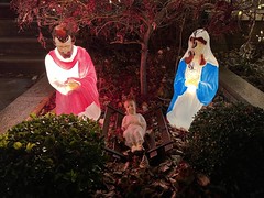 Nativity scene manger with the baby Jesus vintage blow mold decorations at the Dyker Heights Christmas Lights Brooklyn NYC USA December 18th 2021