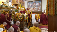 Sakya lamas offer His Holiness the Great 14th Dalai Lama a long life prayer and offerings, Thekchen Chöling, Dharamsala, HP, India