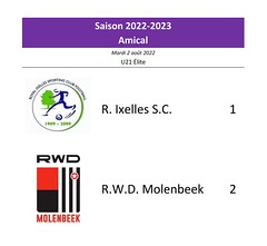Saison 2022-2023 - U21 - R. Ixelles S.C. - R.W.D.M. : 1-2 (amical)