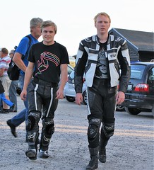 Two bikers in Berik leather at the weekly biker meeting at Kalø. July 26. 2011