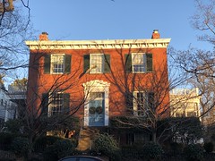 Red brick house, late afternoon sunshine, 35th Street NW, Georgetown, Washington, D.C.