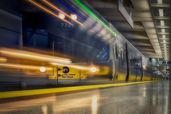 Long exposure of train leaving track 301 at the new Grand Central Madison Station of the Long Island Rail Road