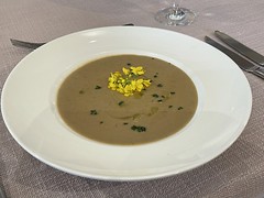 Roasted sunchoke soup with truffle essence and chives