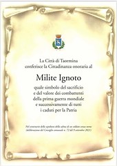 Cittadinanza onoraria al Milite Ignoto - Taormina 2021