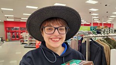Elyse wears a hat at Target