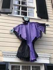 Maleficent figure suspended on a house, Dumbarton Street NW, Georgetown, Washington, D.C.