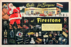 1945 Magazine Centerfold Ad. “Gifts for Everyone at Firestone.”