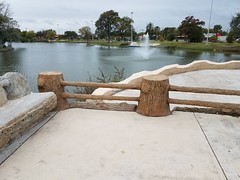 Bandstand at Elmendorf Lake Park done in faux bois style of mid 20th century San Antonio.
