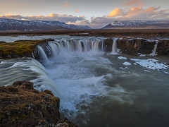 Beautiful Godafoss Waterfall Sunset Clouds Iceland Ring Road Fuji GFX100s Medium Format Fine Art Landscape Photography  ! Dr. Elliot McGucken Master Fine Art Nature Photographer Fujifilm GFX 100s Goðafoss Falls !