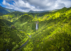 Jurassic Falls Napali Coast Waterfall Aerial Photography Helicopter Tour Kauai Hawaii Fuji GFX100s! Elliot McGucken Fine Art Hawaiian Islands Landscape Nature Photography! Nā Pali Coast State Wilderness Park Master Medium Format Fine Art Photographer