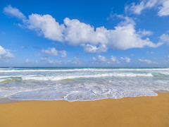 Beautiful Beach Sunny Day Kauai Hawaii Fine Art Landscape Nature Photography Blue Sky White Clouds Blue Water Yellow Sands Fuji GFX100s Elliot McGucken Medium Format Photography