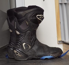 Swedish biker in RST leather and Alpinestars SMX-6 racing boots.