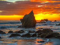 Malibu Seastacks Orange Red Clouds Dusk Long Exposure! Beautiful El Matador State Beach Sunset Malibu California Winter Coast Los Angeles County Beach Fine Art Medium Format Landscape Seascape Photography!  Dr. Elliot McGucken Master Fine Art