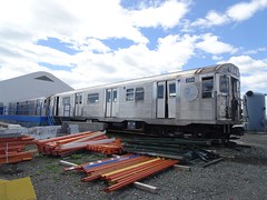 R32 New York City Subway car - GE-rebuilt pair 3594–3595 – being used as NYPD training cars at Floyd Bennett Field