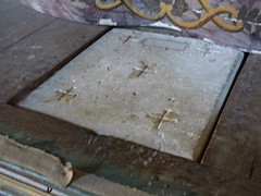 Aubterre - church of St Jacques, altar stone and relic