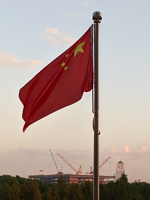Flag and cranes