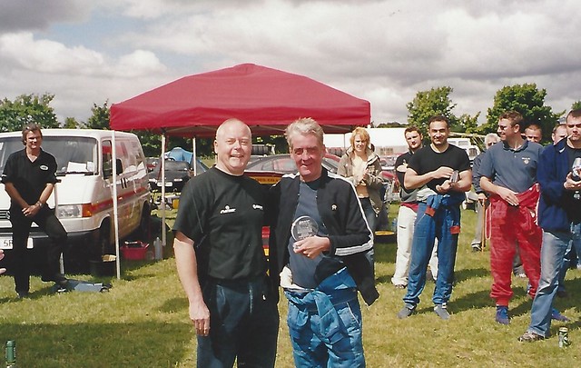 Andy receives trophy from William Hebblethwaite at Cadwell