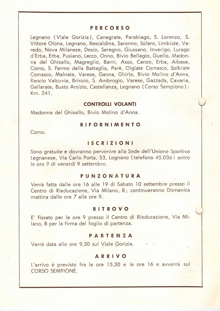 42° Coppa Bernocchi 1960 presentazione corsa