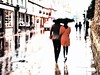 Impressionist image of man and woman with umbrella walking on a Cambridge street. - Impressionist Art & Photography