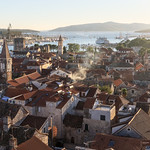 Tiled roofs of Trogir in the sunset