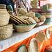 Woven baskets for sale at Dilli Haat New Delhi India, a market filled with colorful handicrafts and handmade items