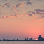 Sun setting behind the port of Durrës