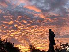 Taras Shevchenko statue, blazing sunset sky, 22nd Street NW, Washington, D.C.