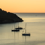 Yachts anchored in the bay at down