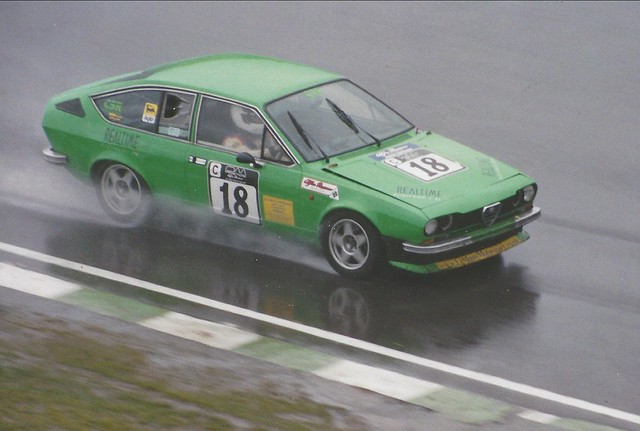 Nev Simpson on a wet day with the Alfetta