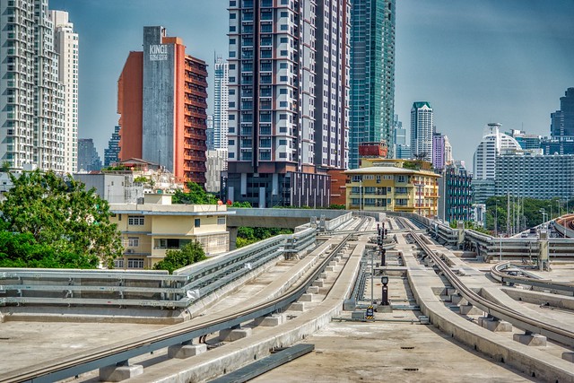 Tracks of the new BTS Gold Line People Mover in Bangkok, Thailand