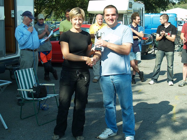 Shaun Hazlewood Class C winner at Oulton Park receives his trophy from Joanne